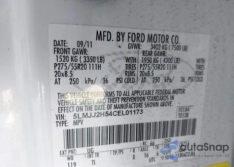 2012 Lincoln Navigator z USA, uszkodzony, nr VIN 5LMJJ2H54CEL01173